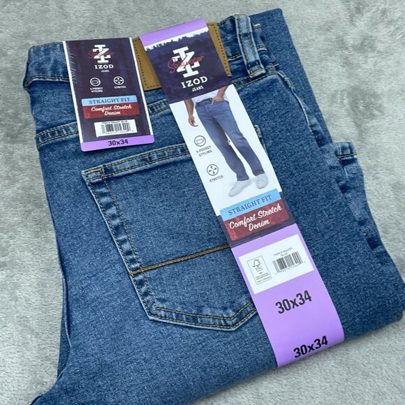 Izod Straight Fit Comfort Stretch Denim Jeans 30x34 Blue a1147 - Picture 1 of 5